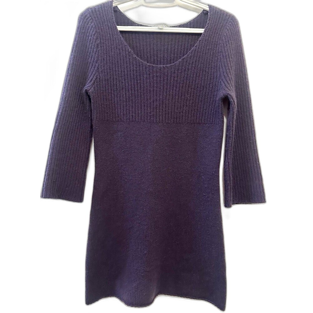 James Perse 100% Cashmere Sweater Dress Size 2 S Purple Ribbed Mini Luxury